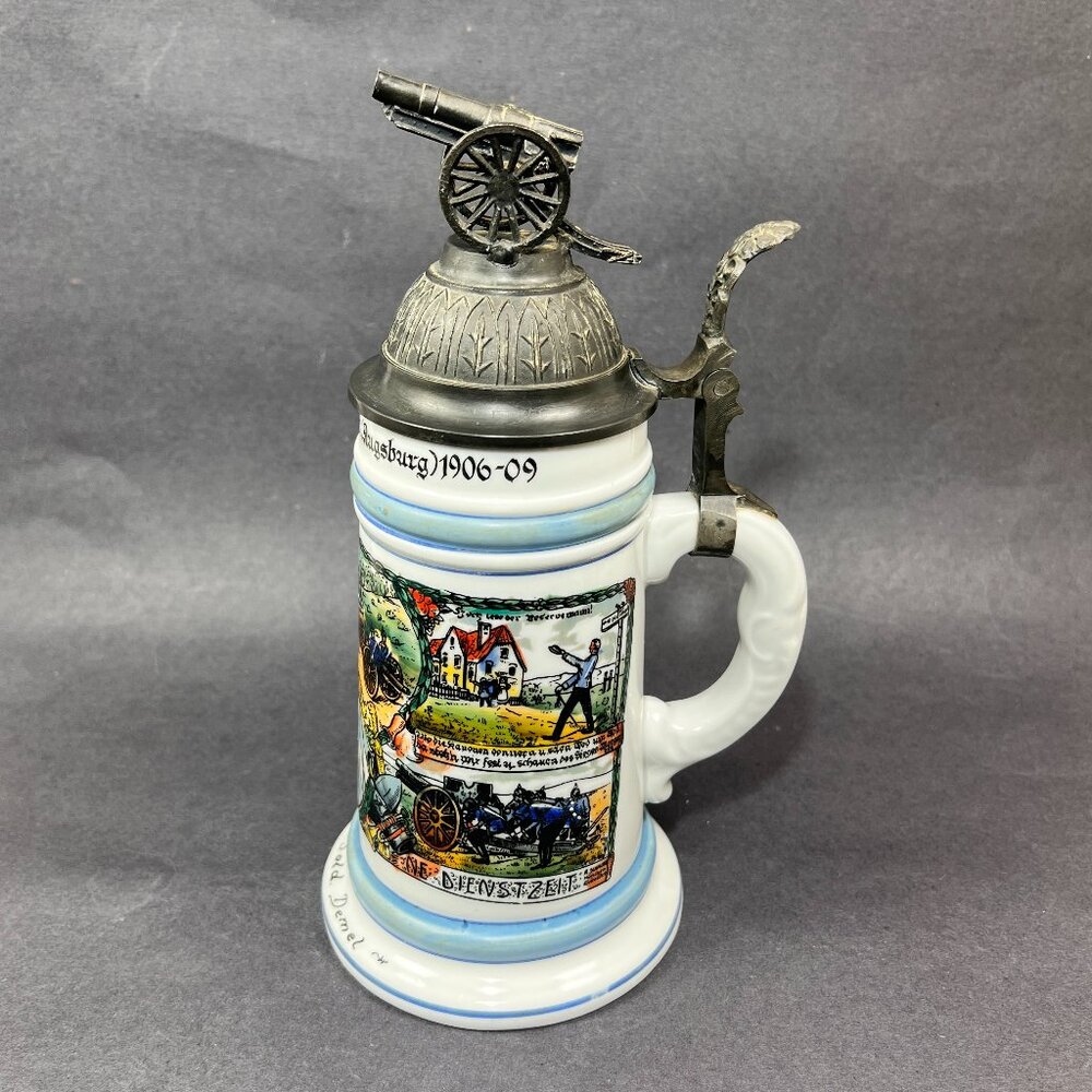 Porcelain Field Artillery Military Beer Stein Mug Cannon Lithophane Germany